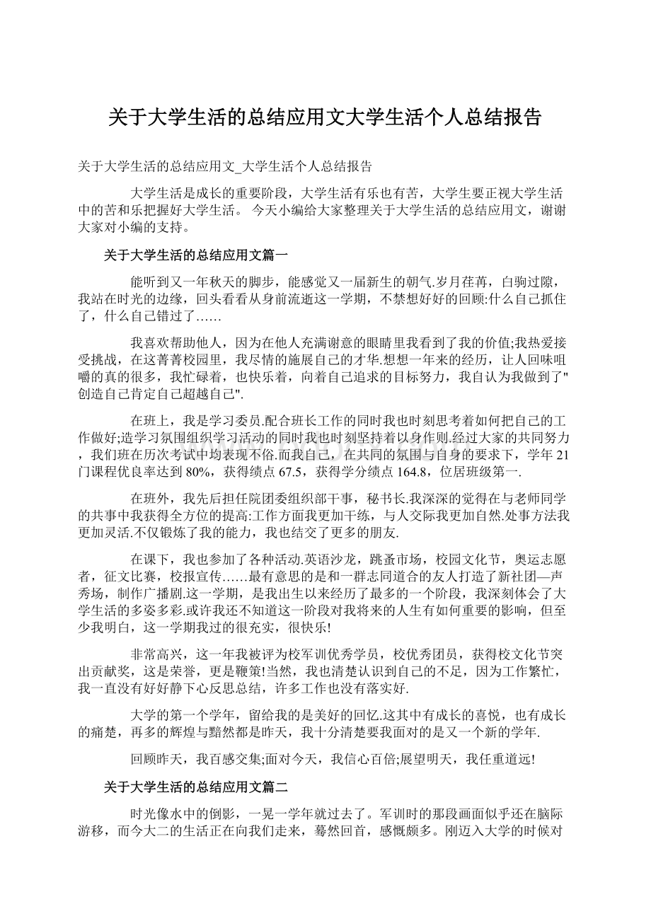 关于大学生活的总结应用文大学生活个人总结报告.docx