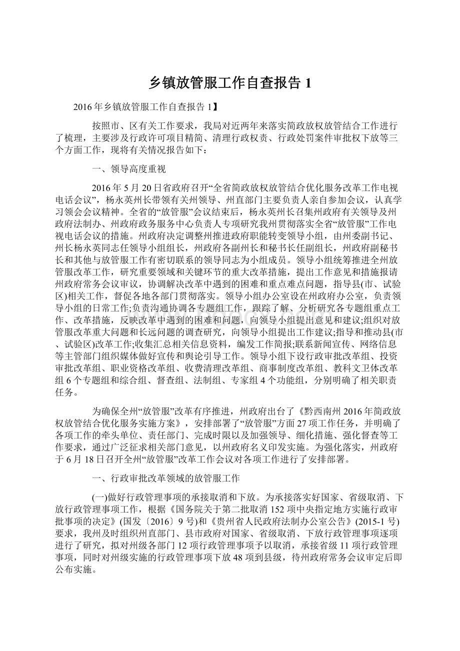 乡镇放管服工作自查报告1Word文件下载.docx