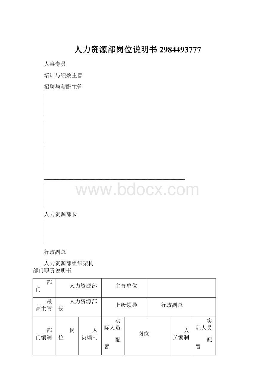 人力资源部岗位说明书2984493777Word下载.docx