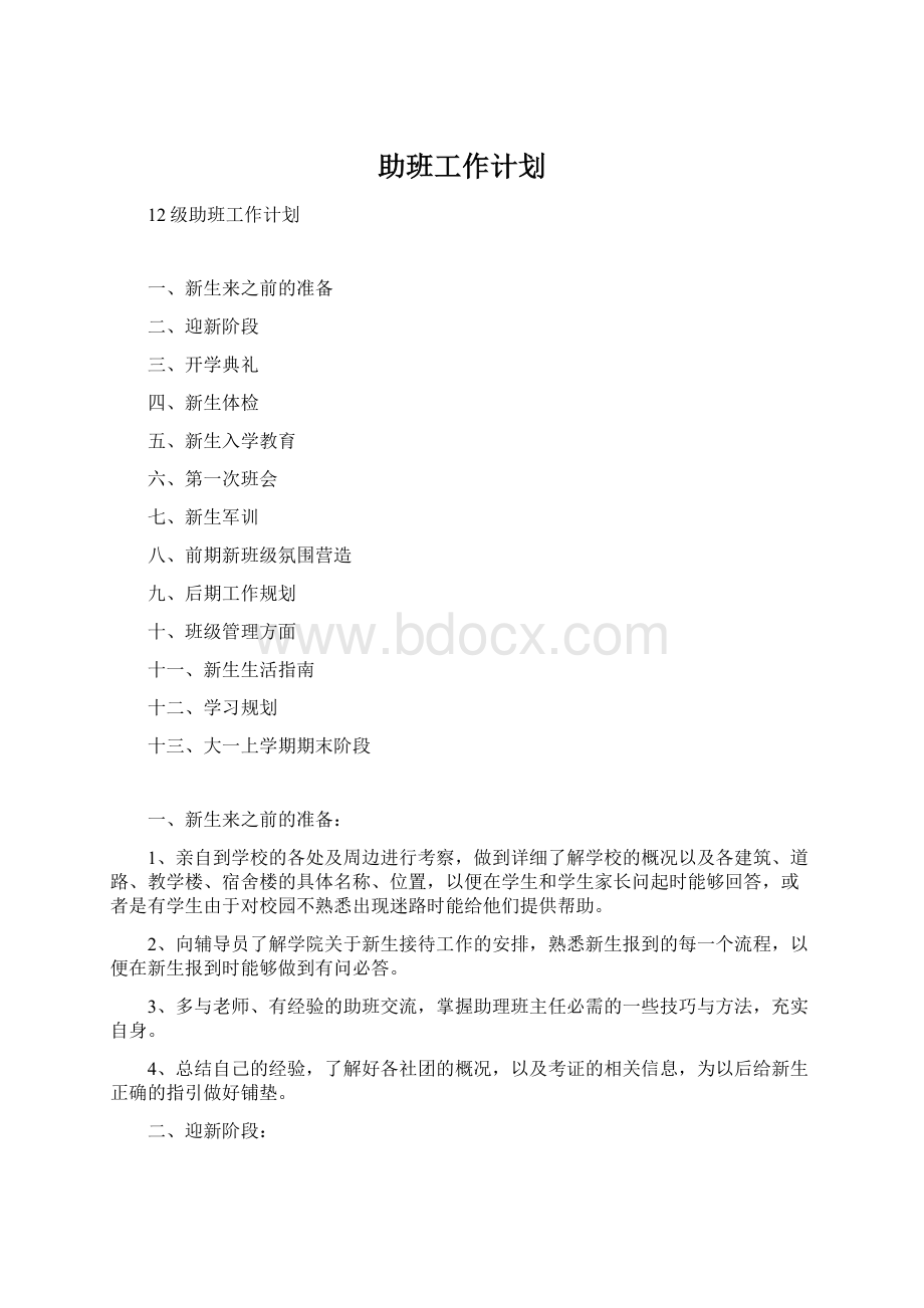 助班工作计划Word格式.docx