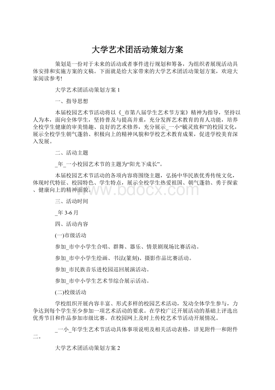 大学艺术团活动策划方案Word格式.docx