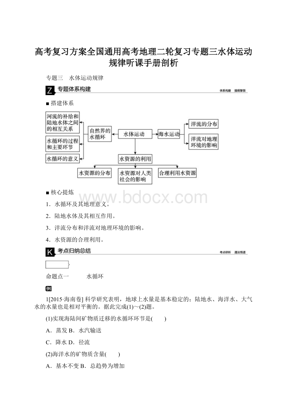 高考复习方案全国通用高考地理二轮复习专题三水体运动规律听课手册剖析.docx