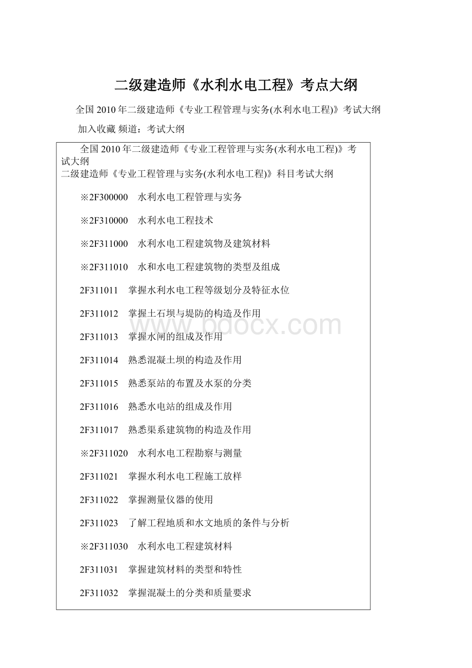 二级建造师《水利水电工程》考点大纲文档格式.docx