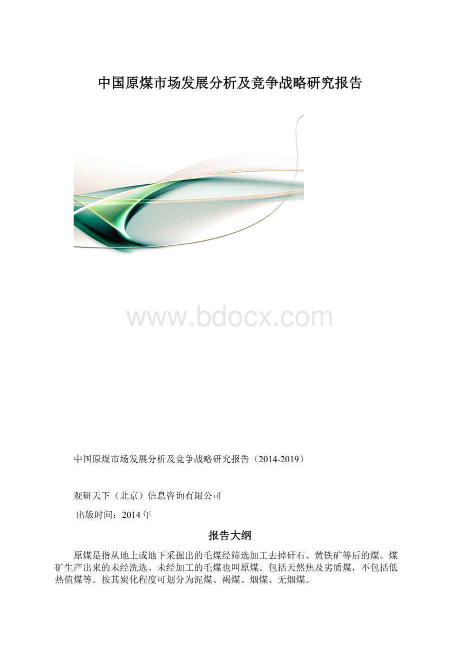 中国原煤市场发展分析及竞争战略研究报告.docx_第1页