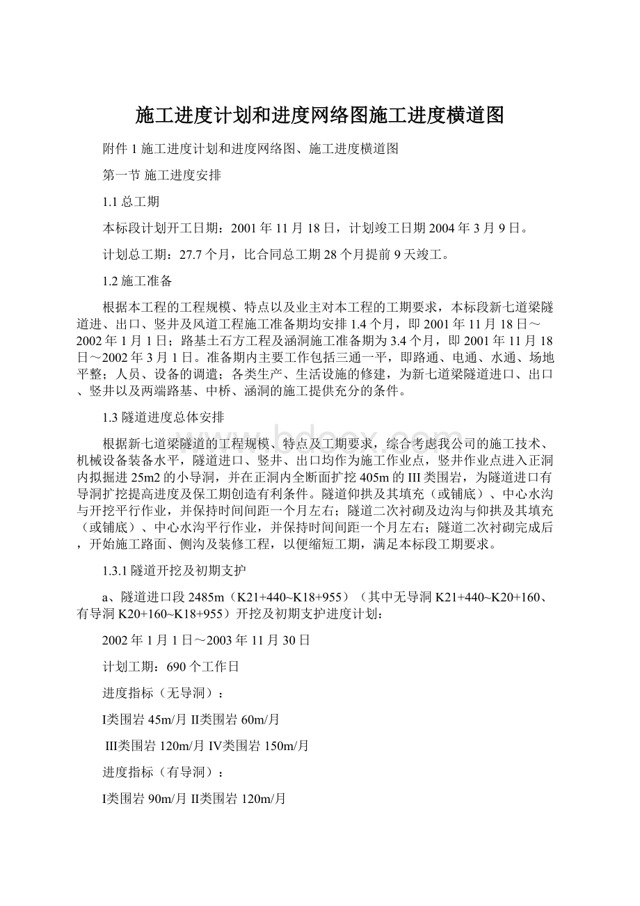 施工进度计划和进度网络图施工进度横道图Word下载.docx_第1页