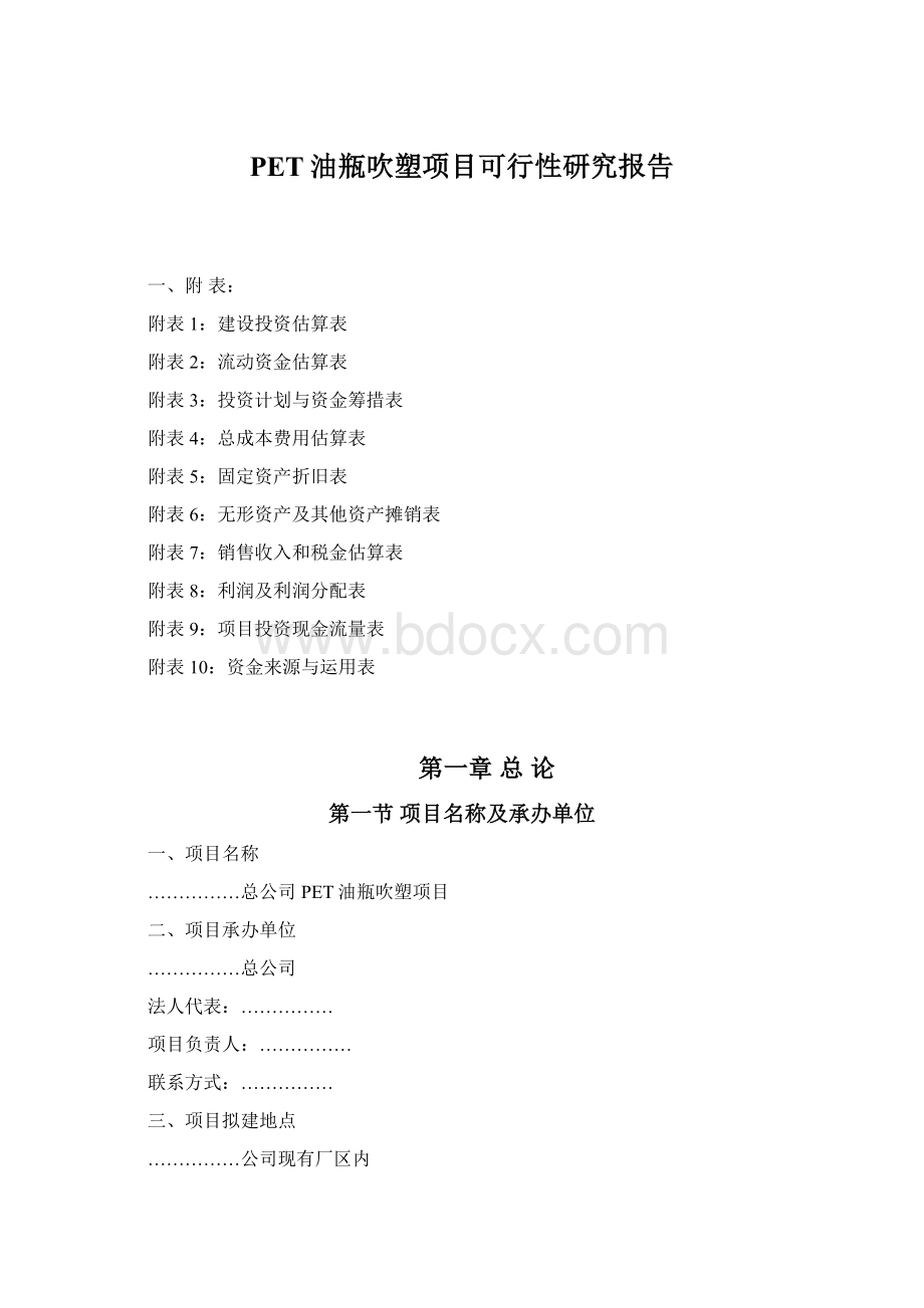 PET油瓶吹塑项目可行性研究报告.docx