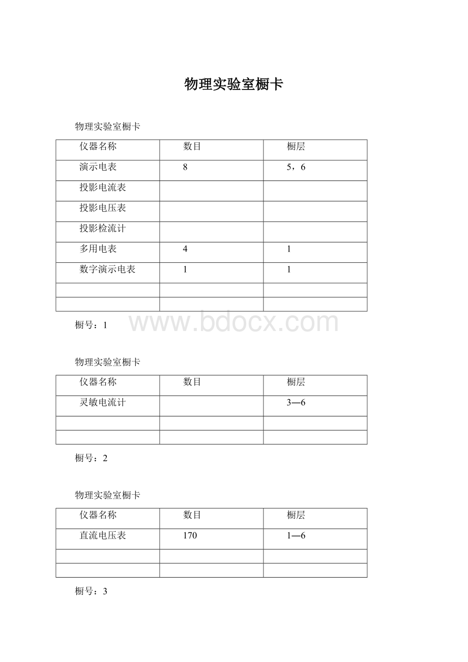 物理实验室橱卡Word文档格式.docx