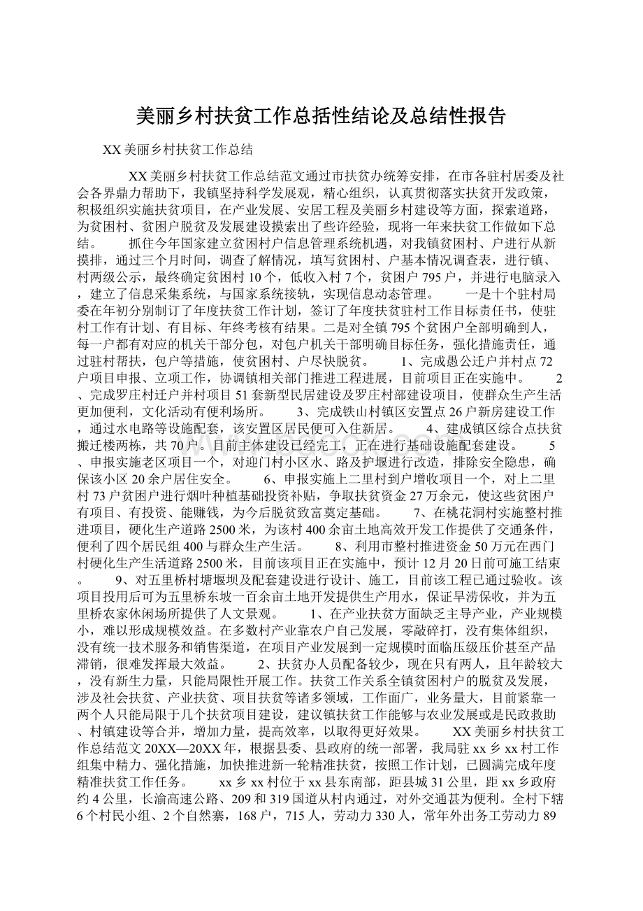 美丽乡村扶贫工作总括性结论及总结性报告.docx