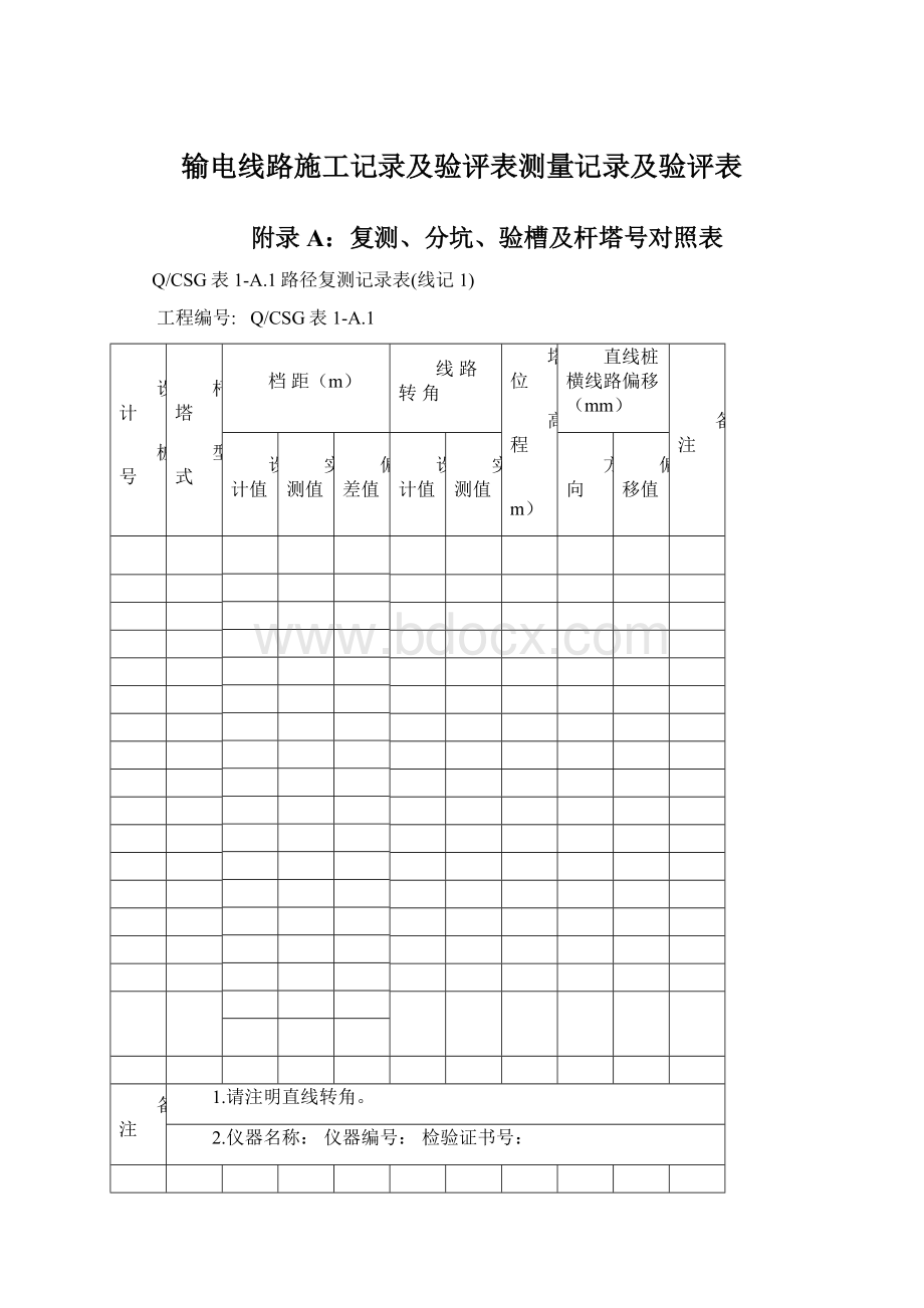 输电线路施工记录及验评表测量记录及验评表.docx_第1页