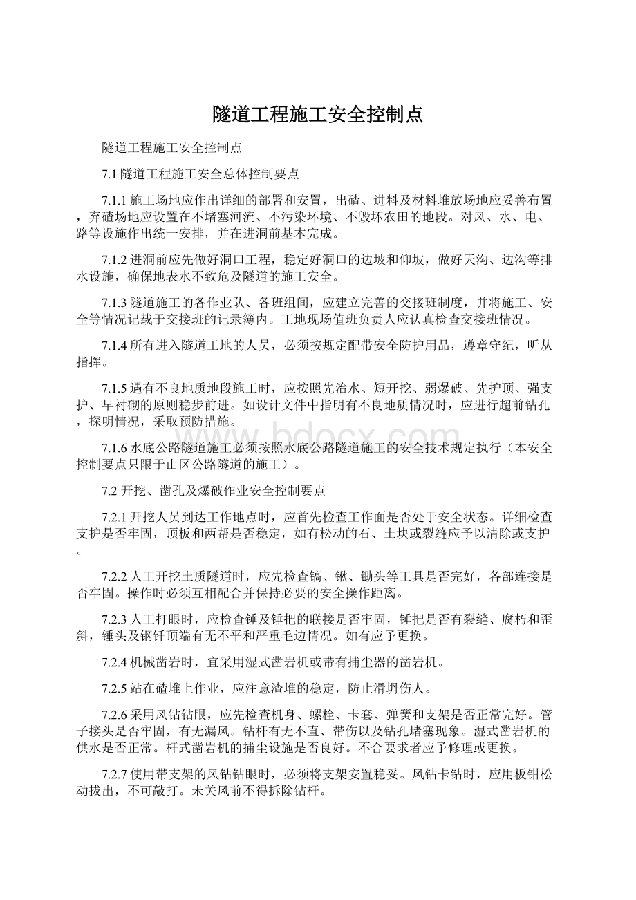 隧道工程施工安全控制点.docx