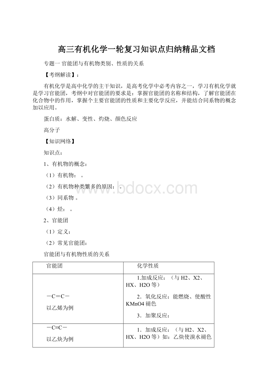 高三有机化学一轮复习知识点归纳精品文档.docx