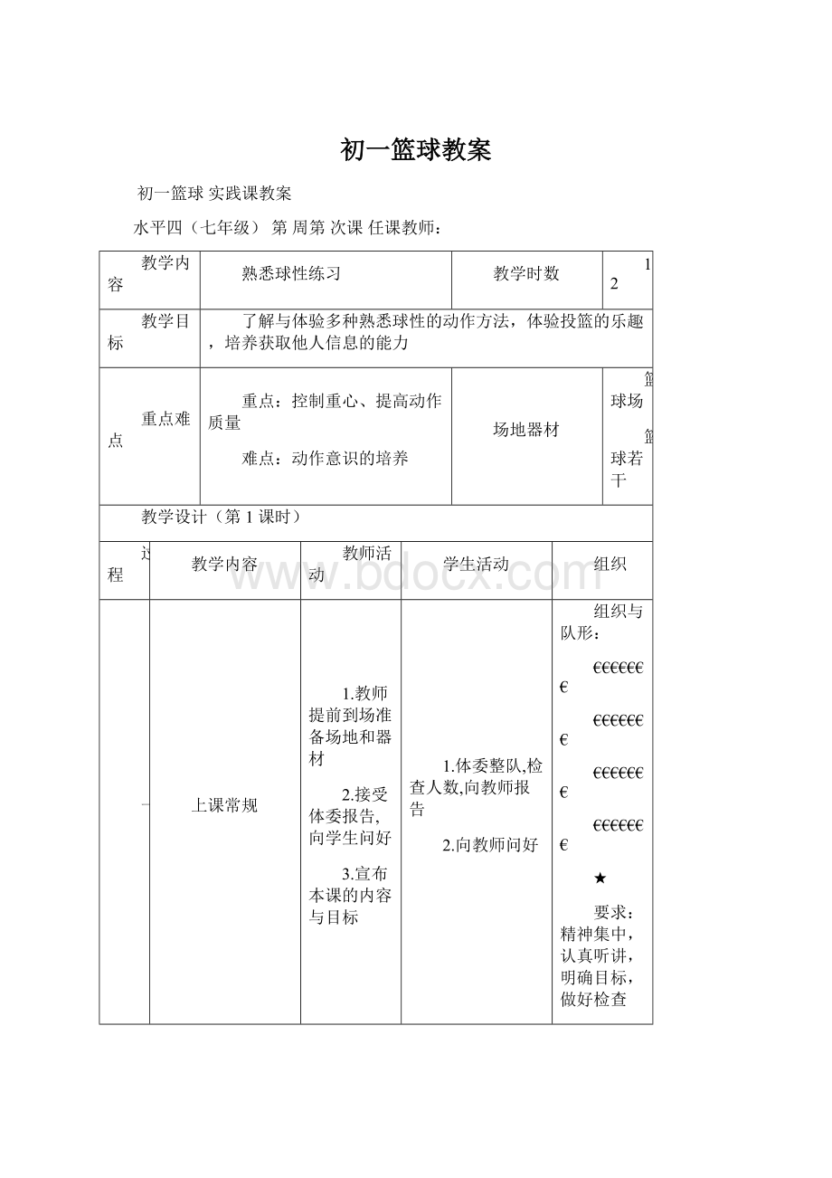 初一篮球教案文档格式.docx_第1页