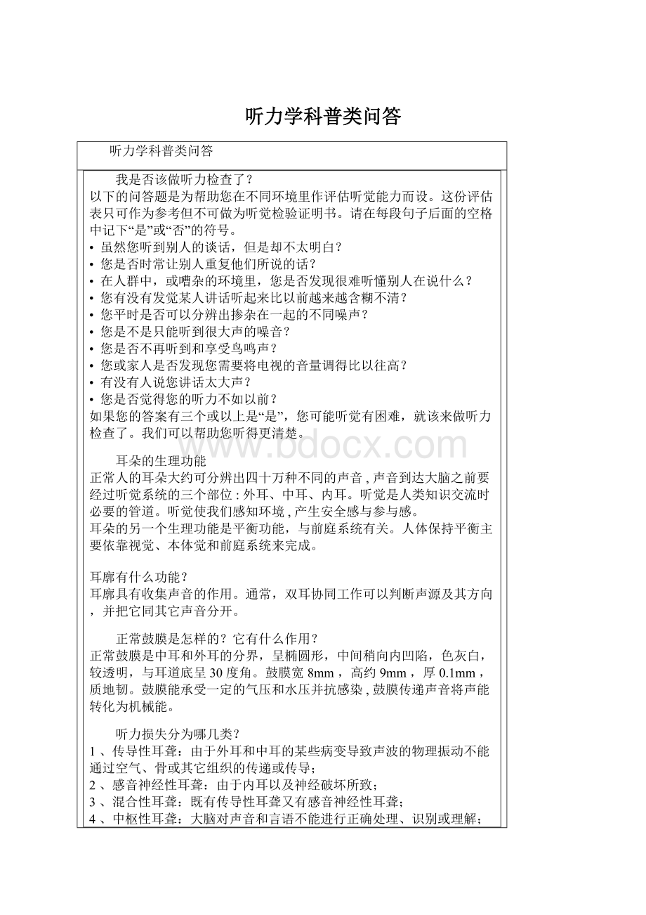 听力学科普类问答Word文档下载推荐.docx