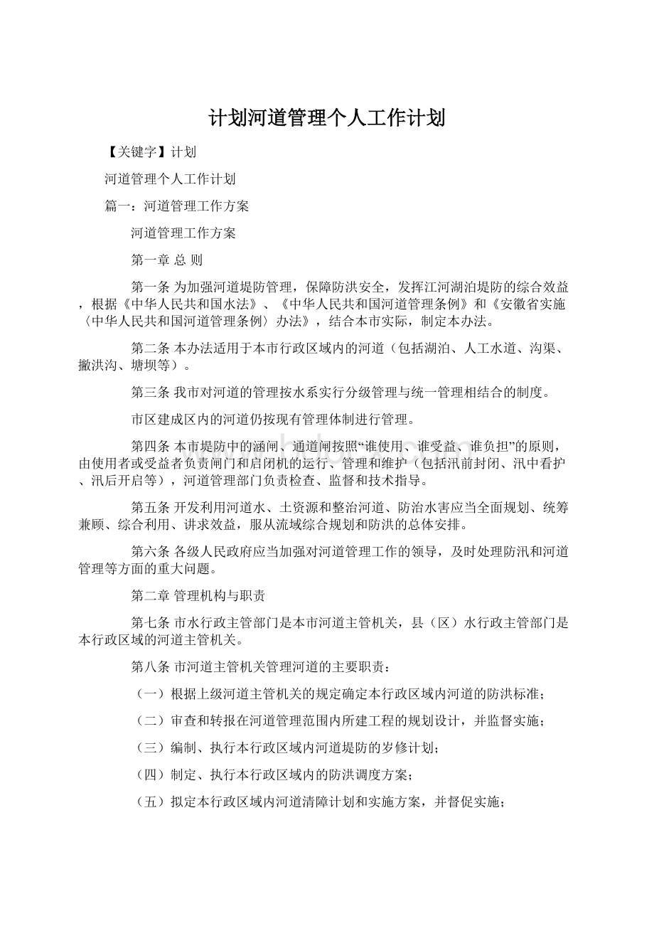 计划河道管理个人工作计划.docx