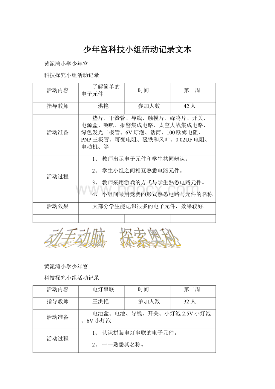 少年宫科技小组活动记录文本Word文档格式.docx