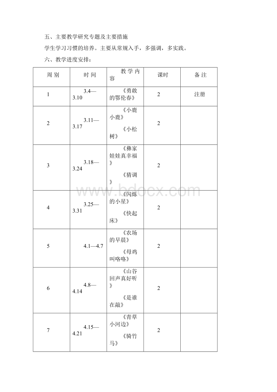 湖南文艺出版社下学期学期音乐教学计划16年级.docx_第3页
