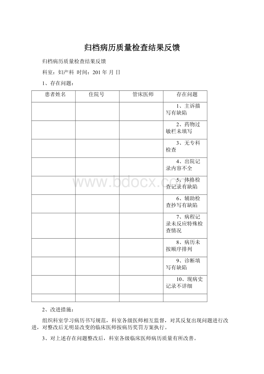 归档病历质量检查结果反馈.docx