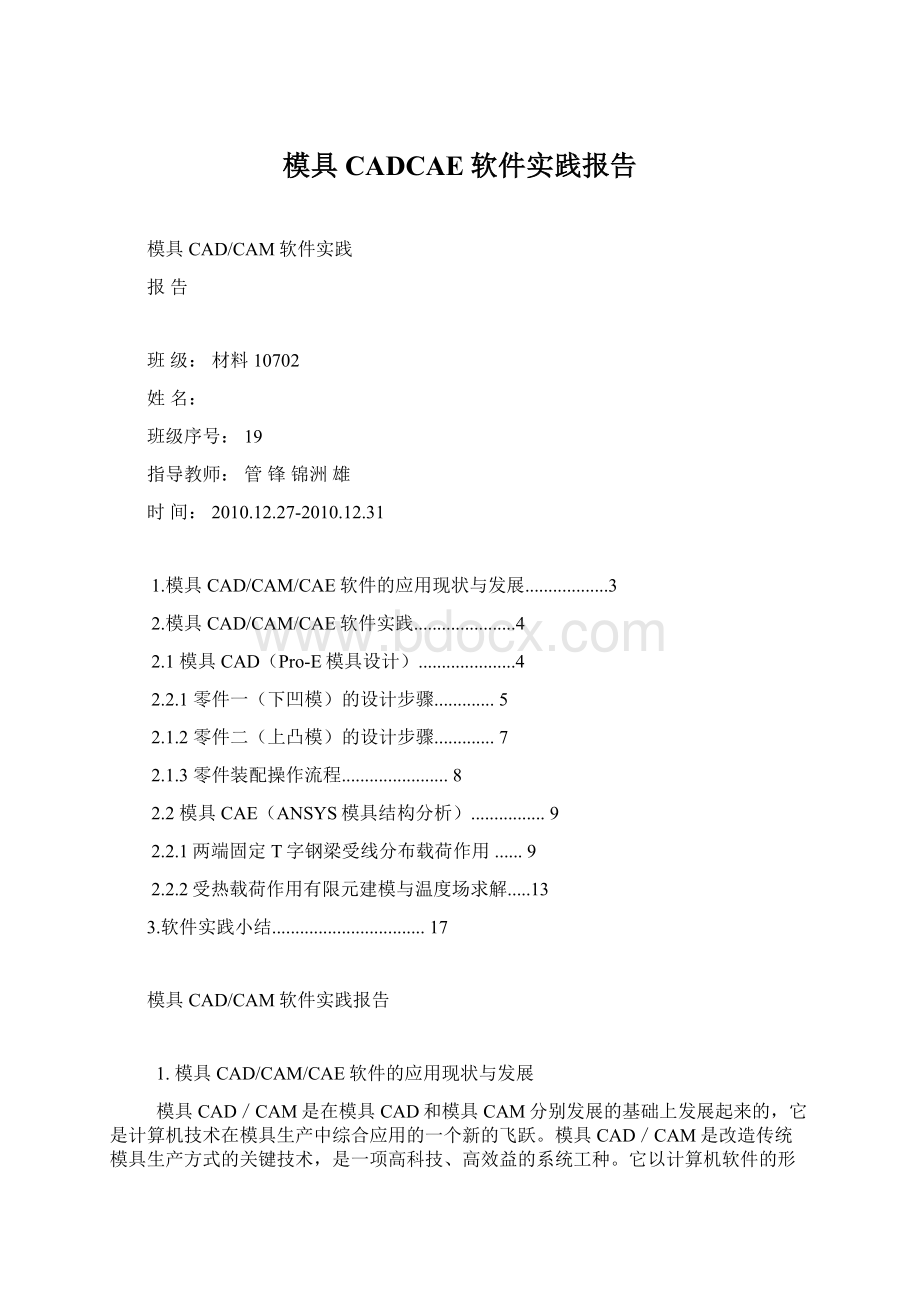 模具CADCAE软件实践报告.docx_第1页