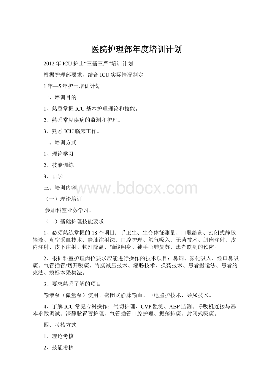 医院护理部年度培训计划.docx_第1页