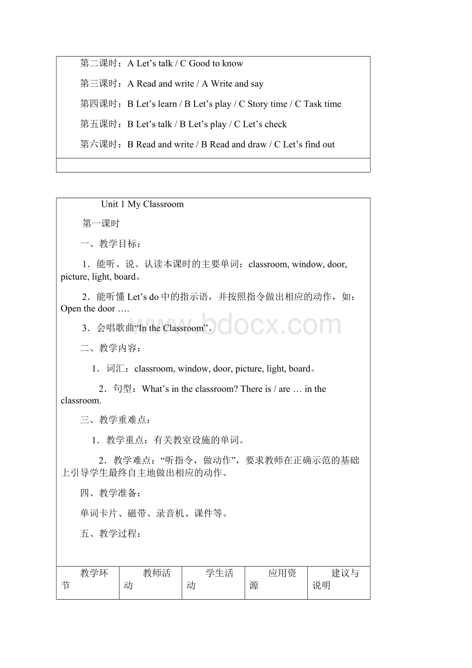 完整打印版PEP小学英语四年级上册Unit教案.docx_第2页