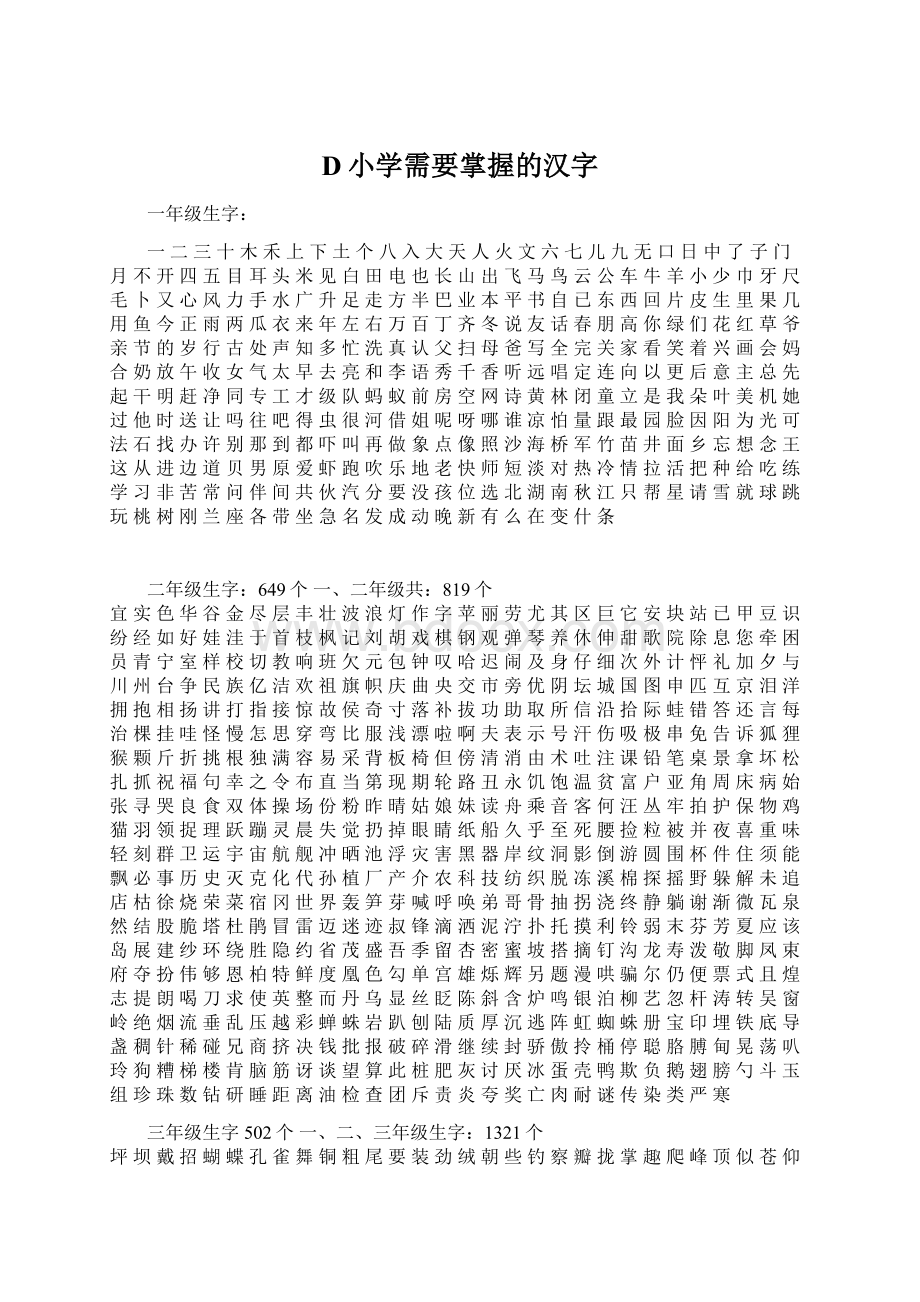 D小学需要掌握的汉字文档格式.docx