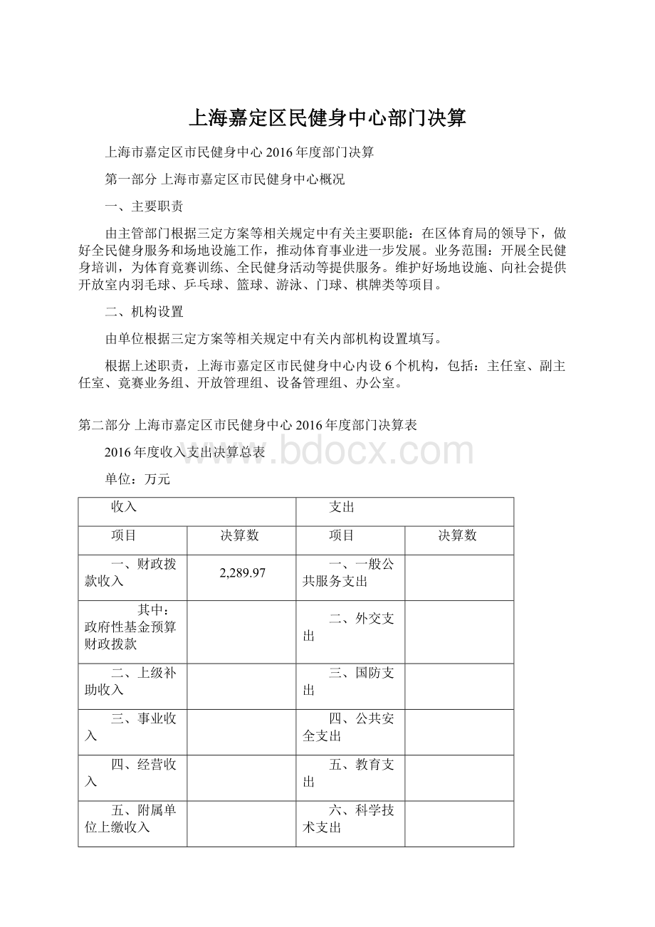 上海嘉定区民健身中心部门决算.docx_第1页