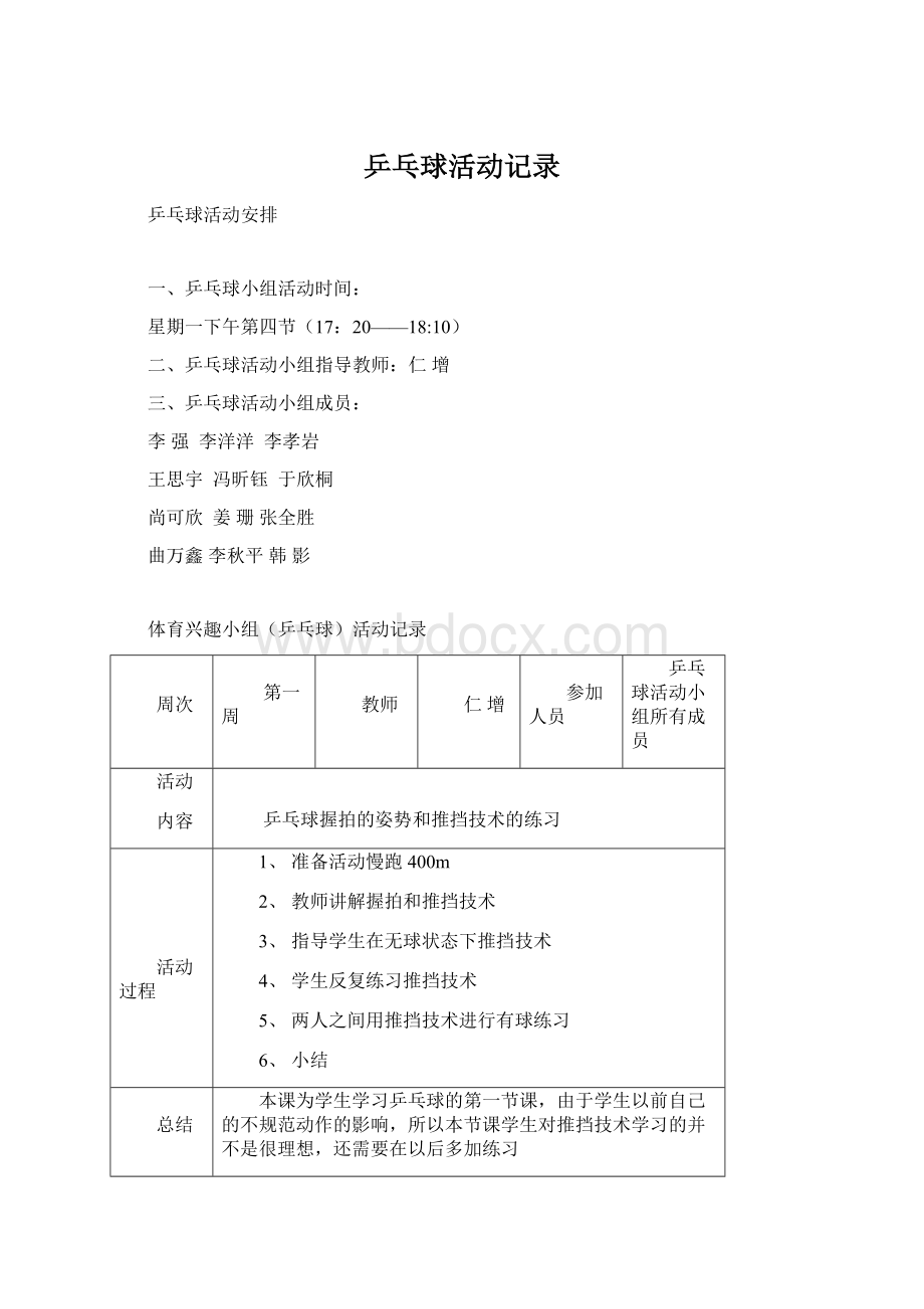 乒乓球活动记录Word格式.docx_第1页