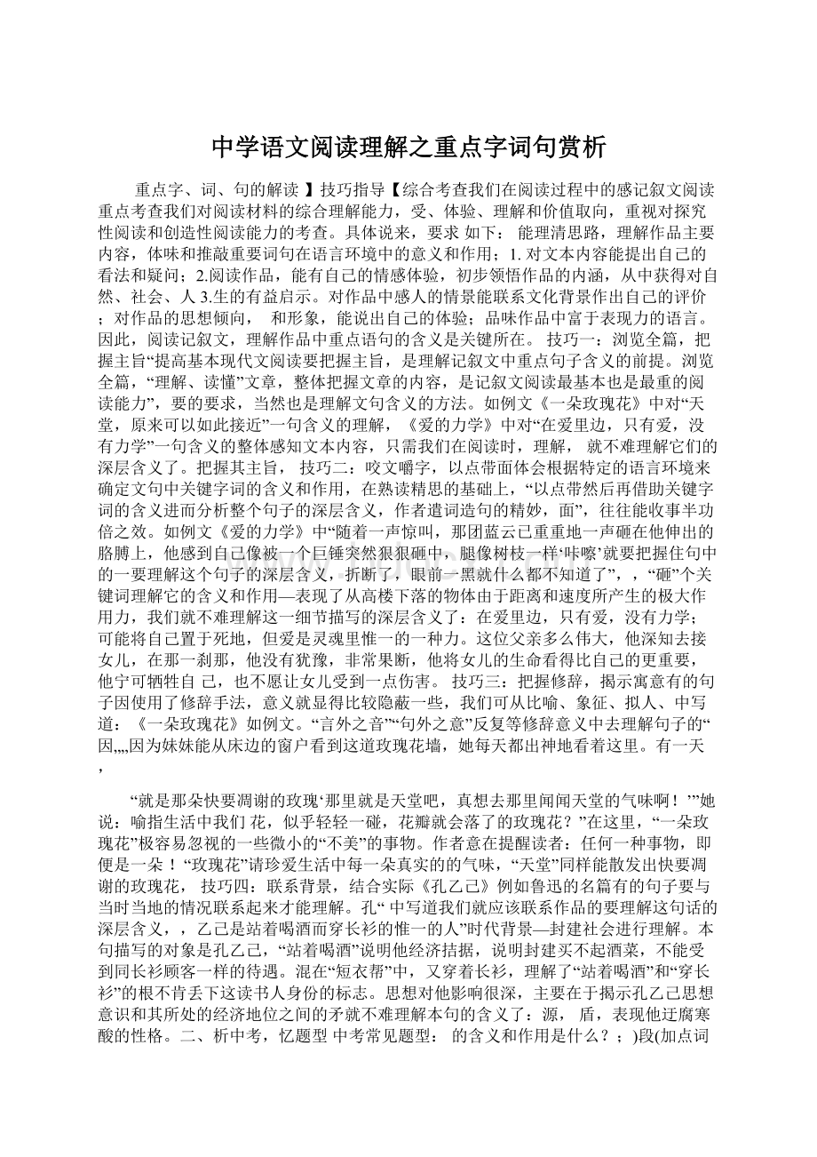 中学语文阅读理解之重点字词句赏析Word文档格式.docx