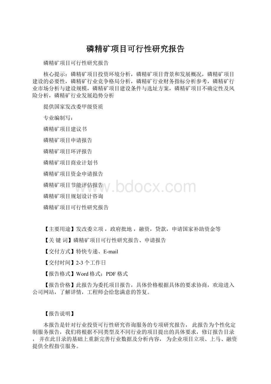 磷精矿项目可行性研究报告.docx_第1页