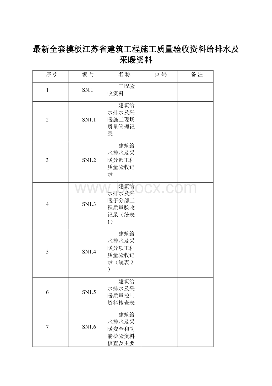 最新全套模板江苏省建筑工程施工质量验收资料给排水及采暖资料.docx