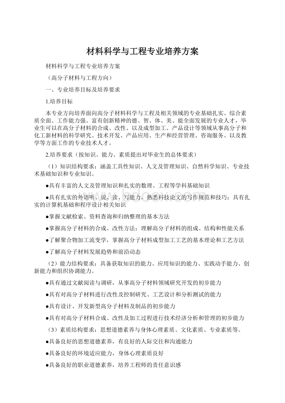 材料科学与工程专业培养方案Word文档下载推荐.docx