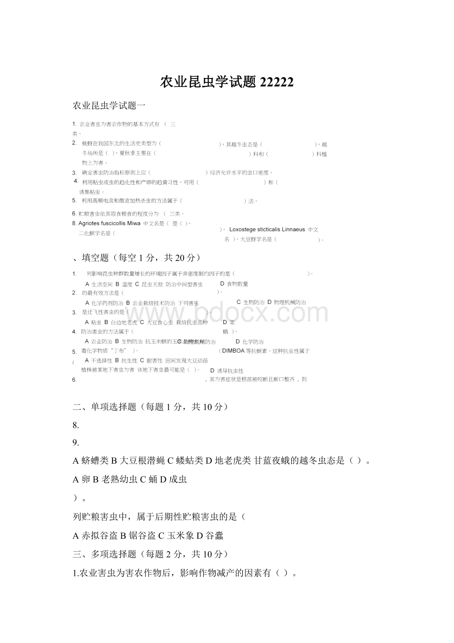 农业昆虫学试题22222Word文档格式.docx