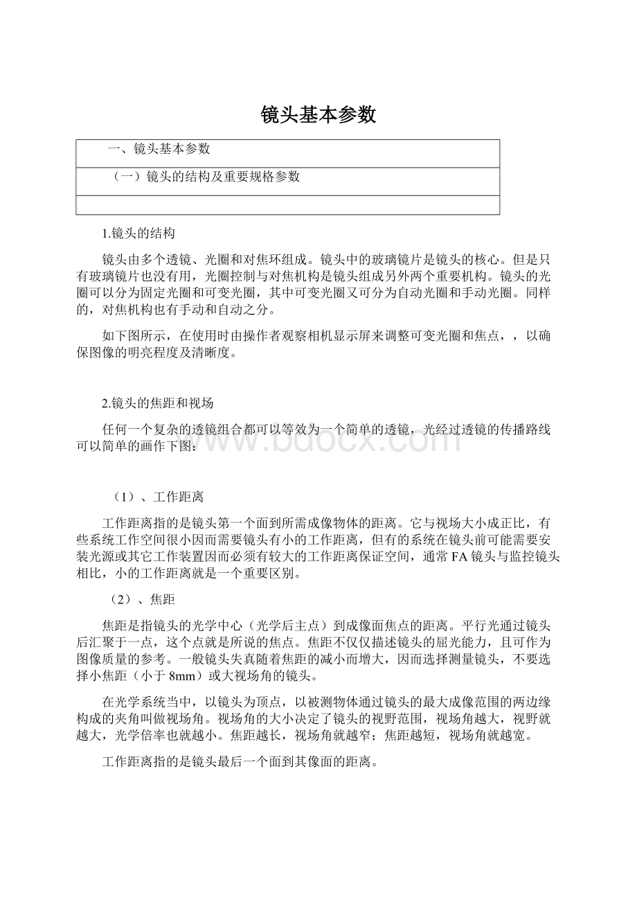 镜头基本参数Word文件下载.docx