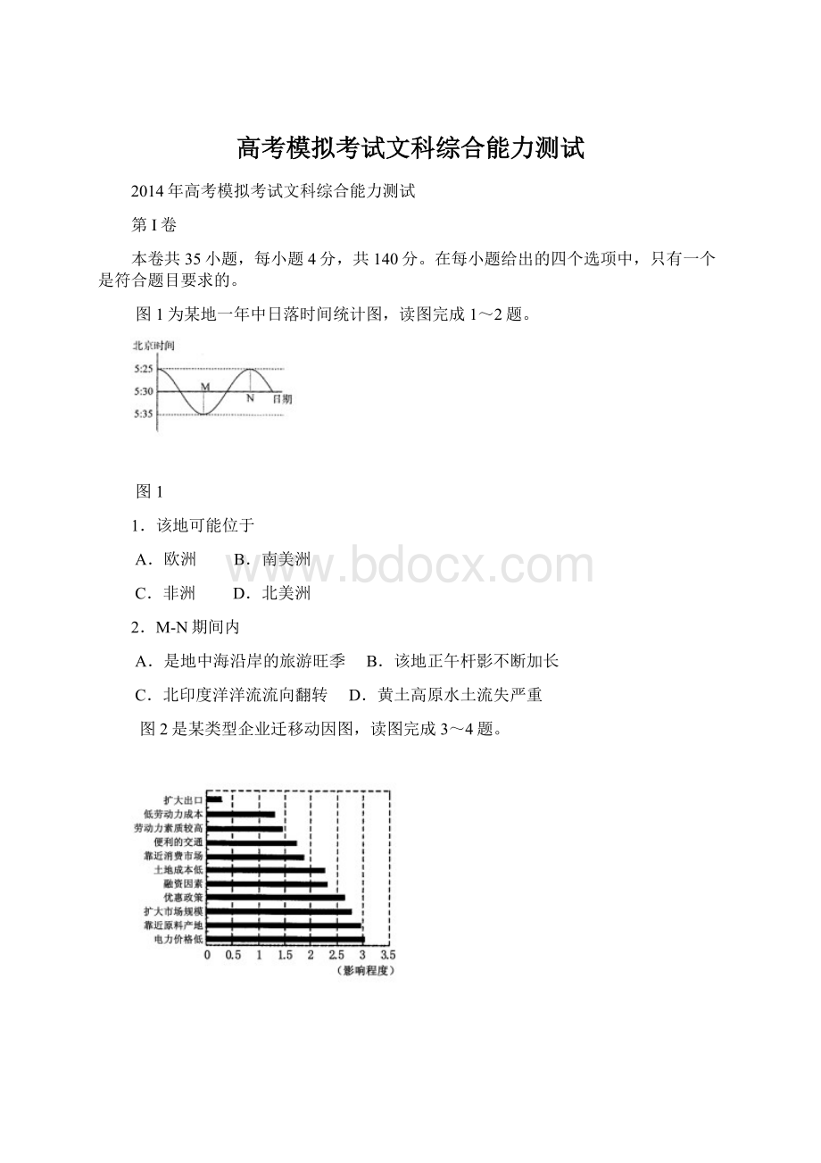 高考模拟考试文科综合能力测试.docx_第1页