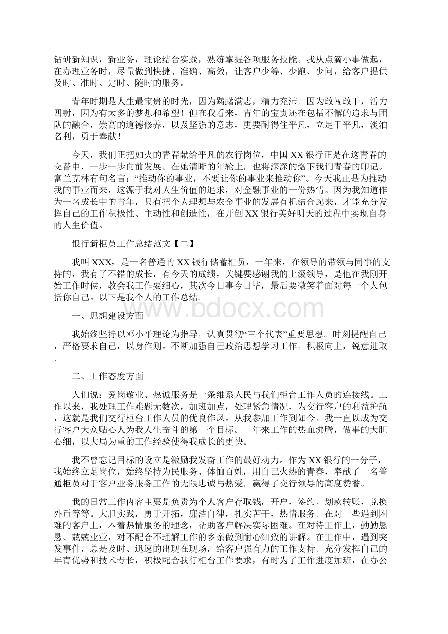 银行新柜员工作总结范文五篇Word格式文档下载.docx_第2页