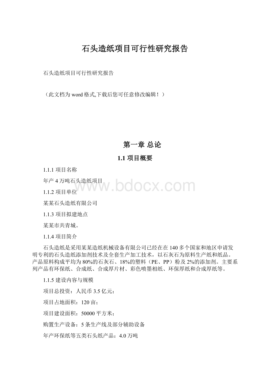 石头造纸项目可行性研究报告.docx_第1页