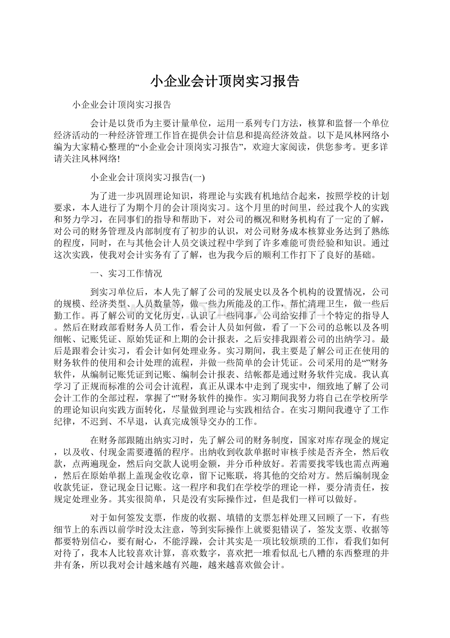 小企业会计顶岗实习报告.docx