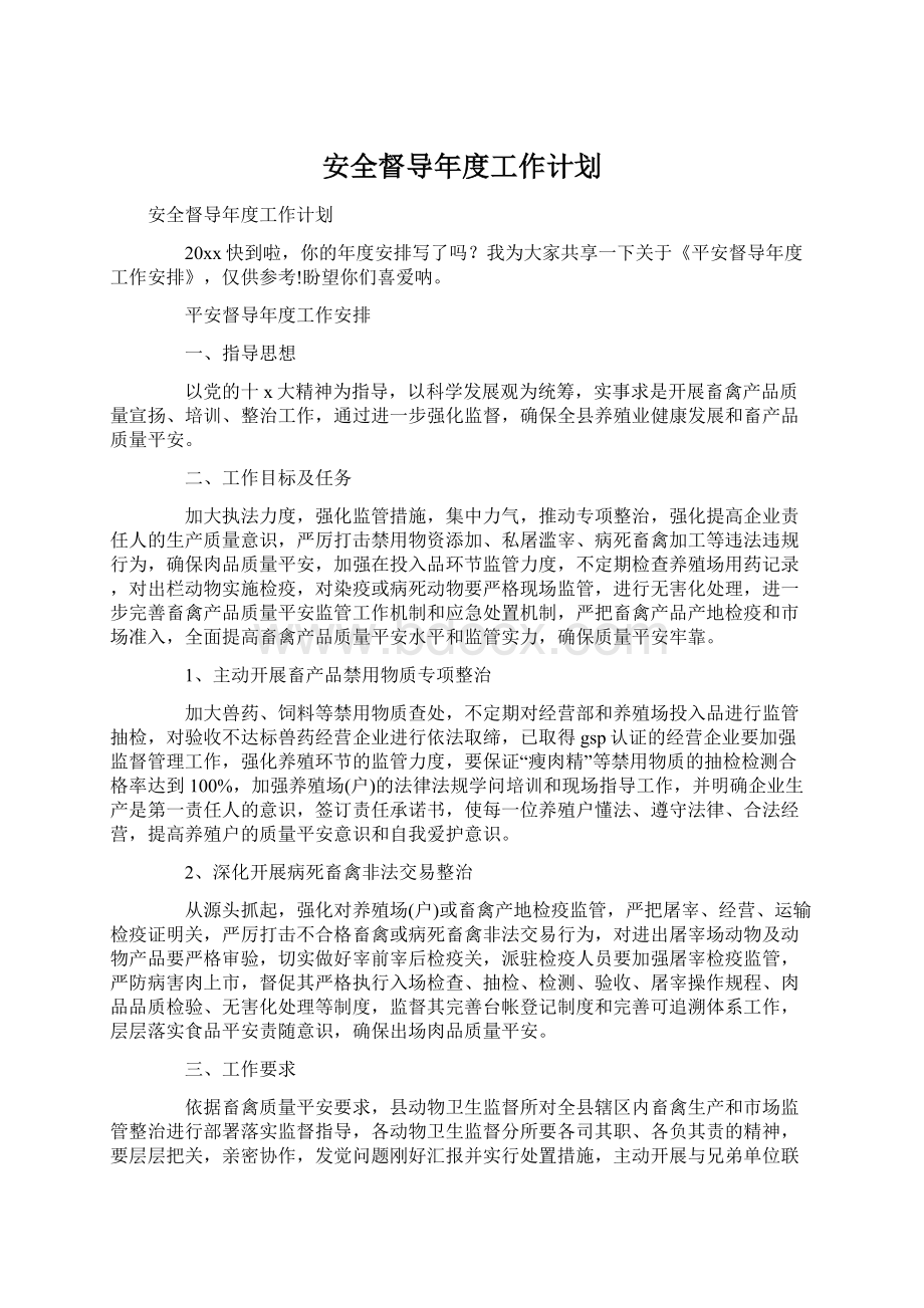 安全督导年度工作计划文档格式.docx