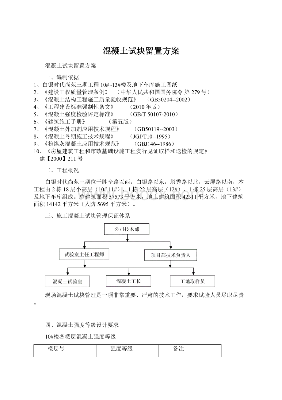 混凝土试块留置方案Word文档下载推荐.docx