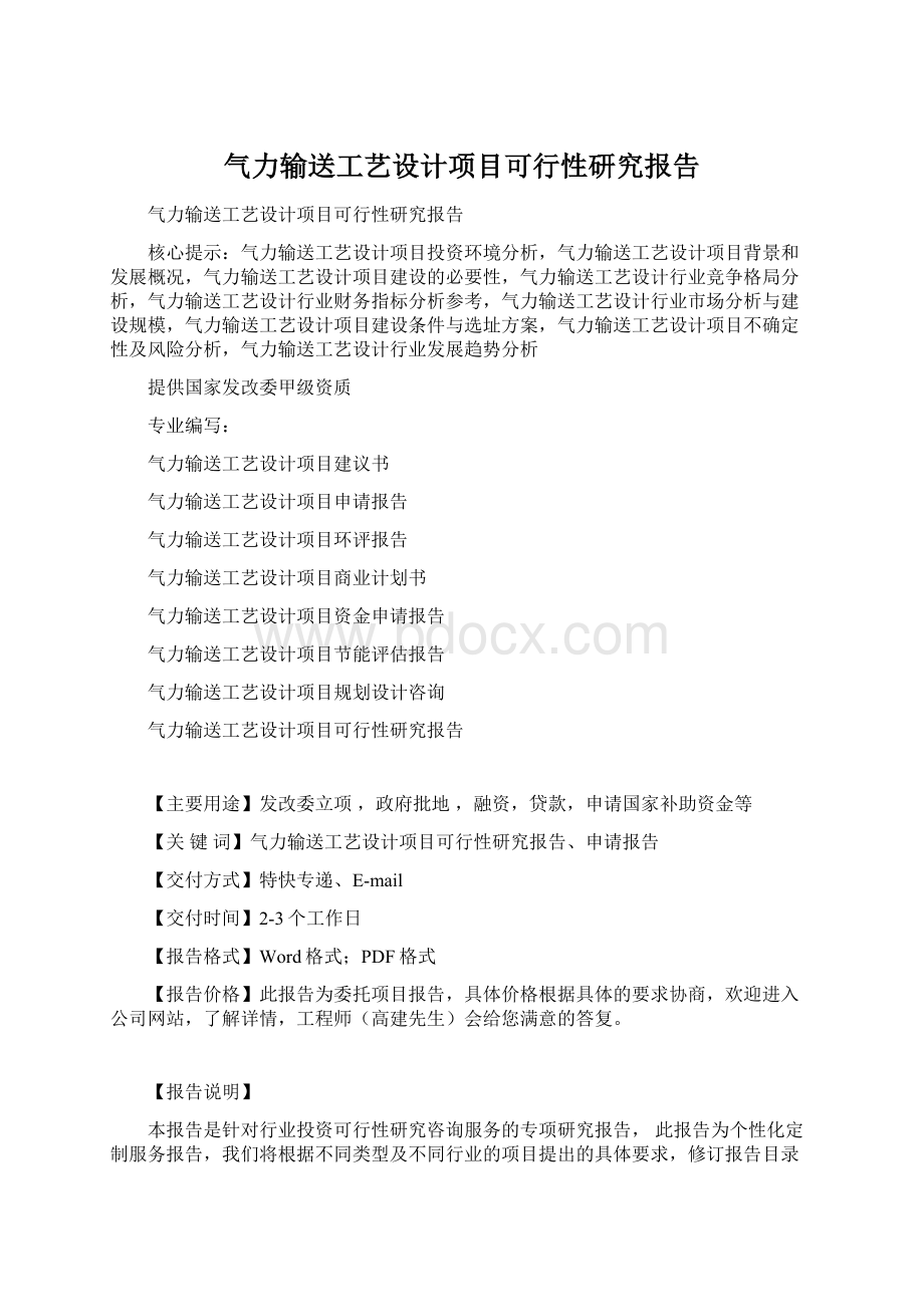 气力输送工艺设计项目可行性研究报告.docx_第1页