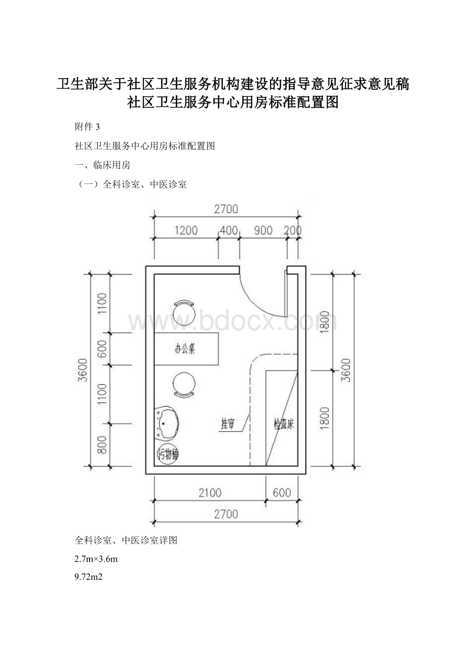 卫生部关于社区卫生服务机构建设的指导意见征求意见稿 社区卫生服务中心用房标准配置图.docx_第1页