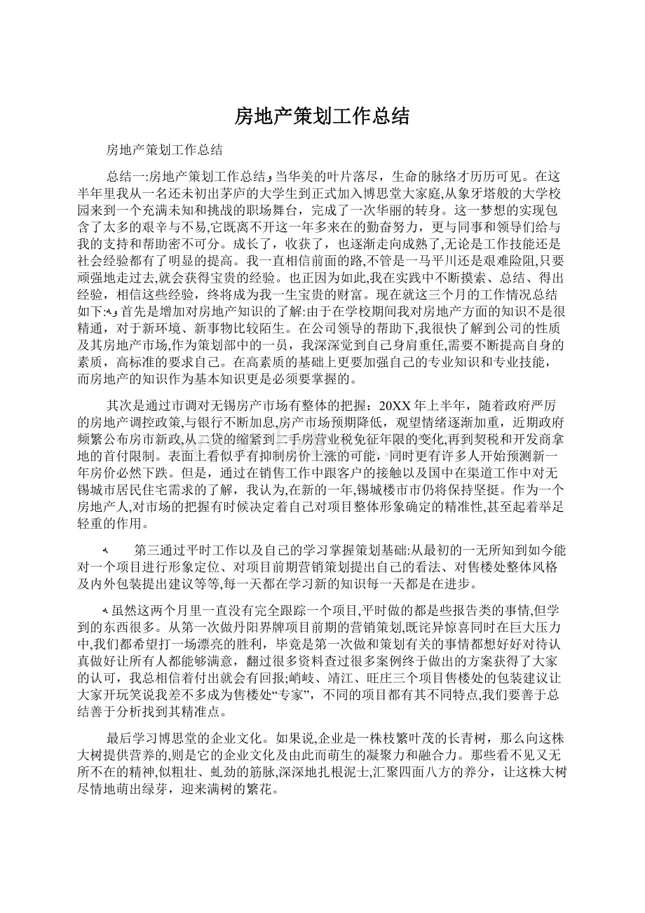 房地产策划工作总结Word格式文档下载.docx_第1页