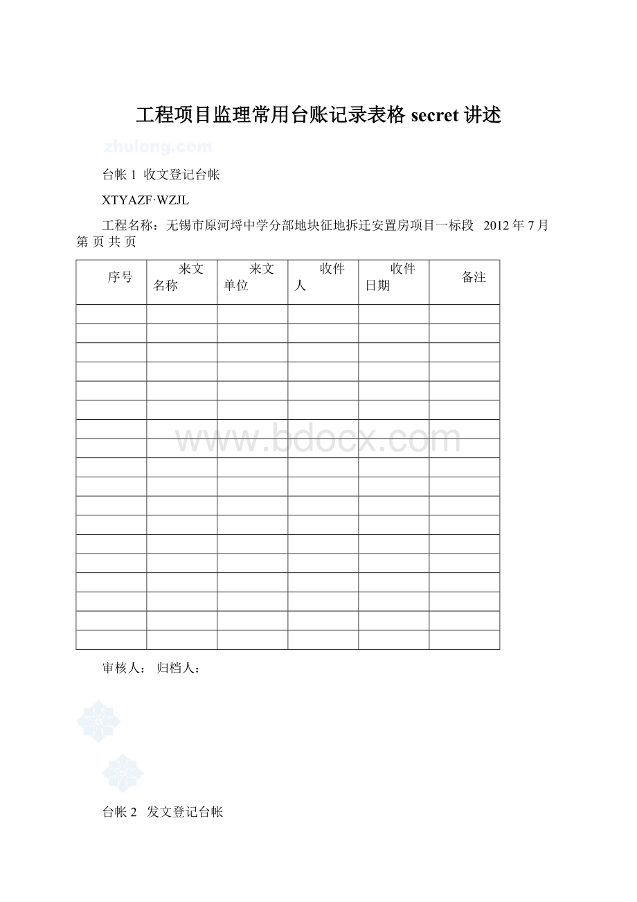 工程项目监理常用台账记录表格secret讲述.docx_第1页