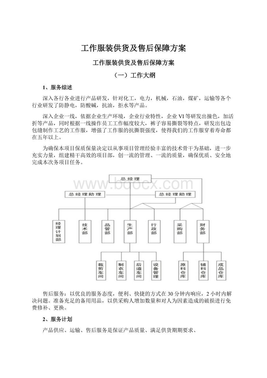 工作服装供货及售后保障方案.docx