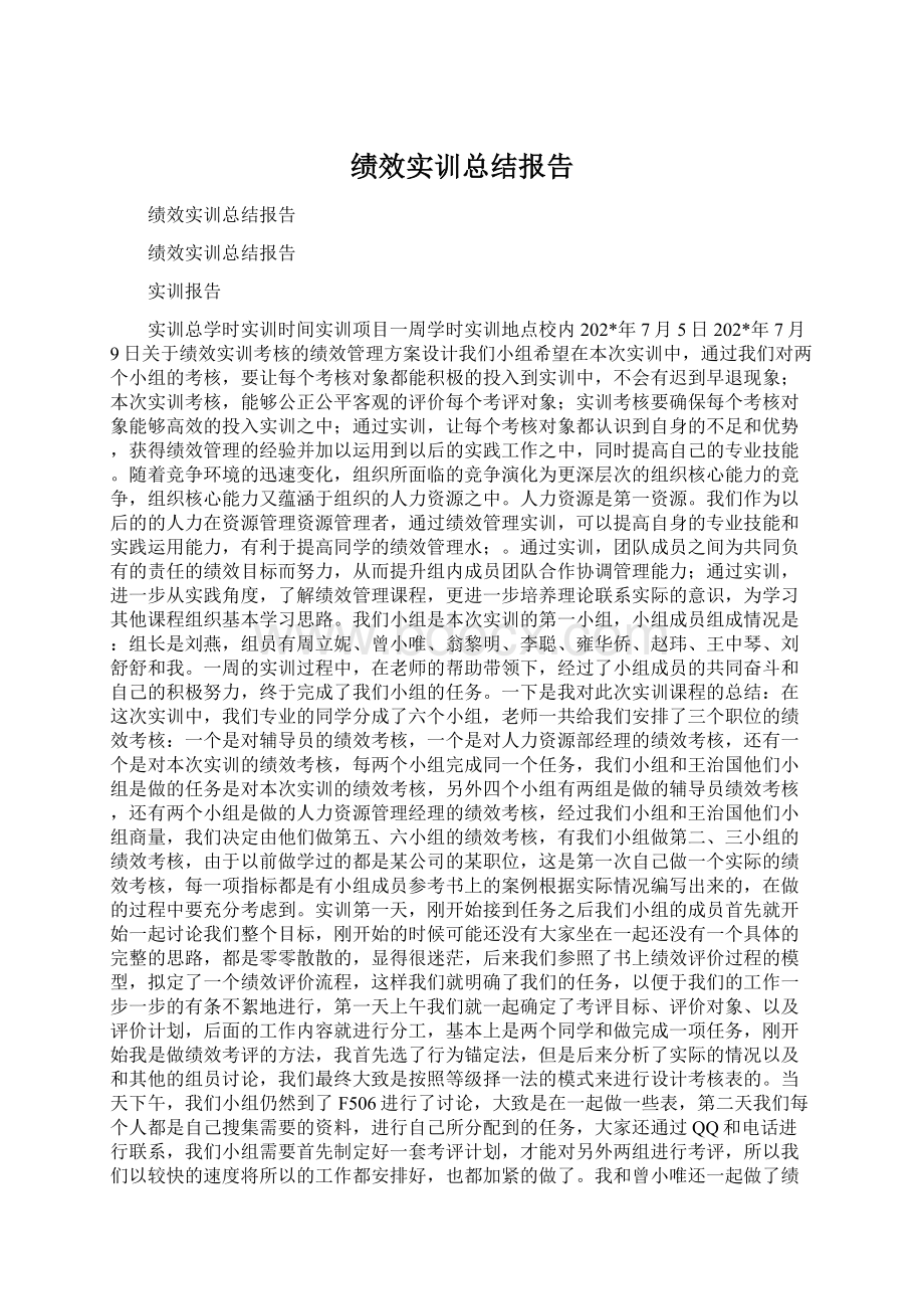 绩效实训总结报告Word下载.docx