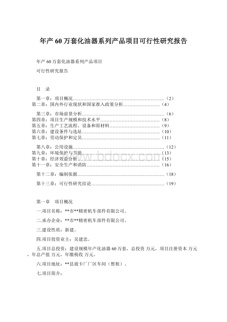 年产60万套化油器系列产品项目可行性研究报告.docx