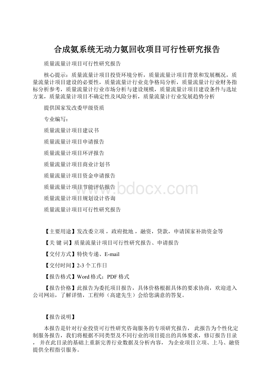 合成氨系统无动力氨回收项目可行性研究报告Word文档格式.docx