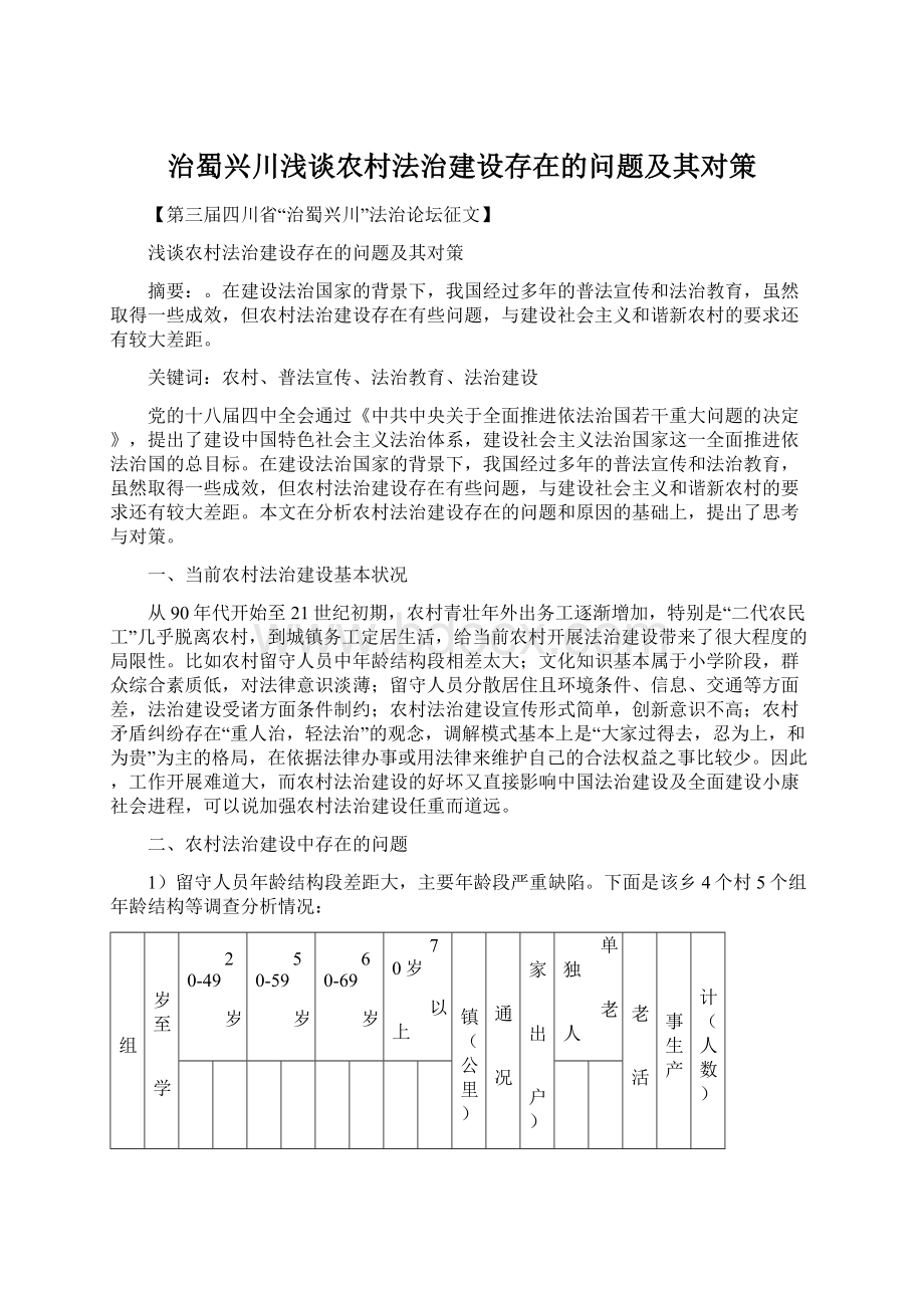 治蜀兴川浅谈农村法治建设存在的问题及其对策.docx_第1页