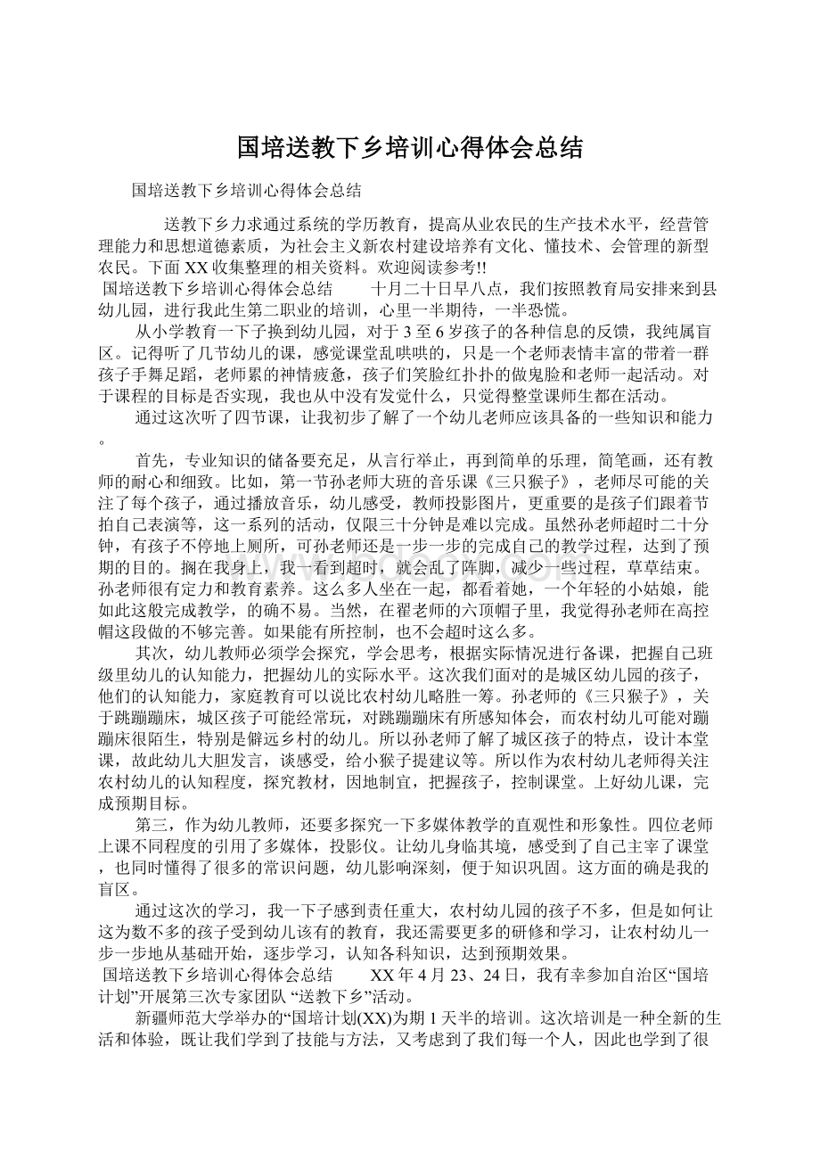 国培送教下乡培训心得体会总结文档格式.docx