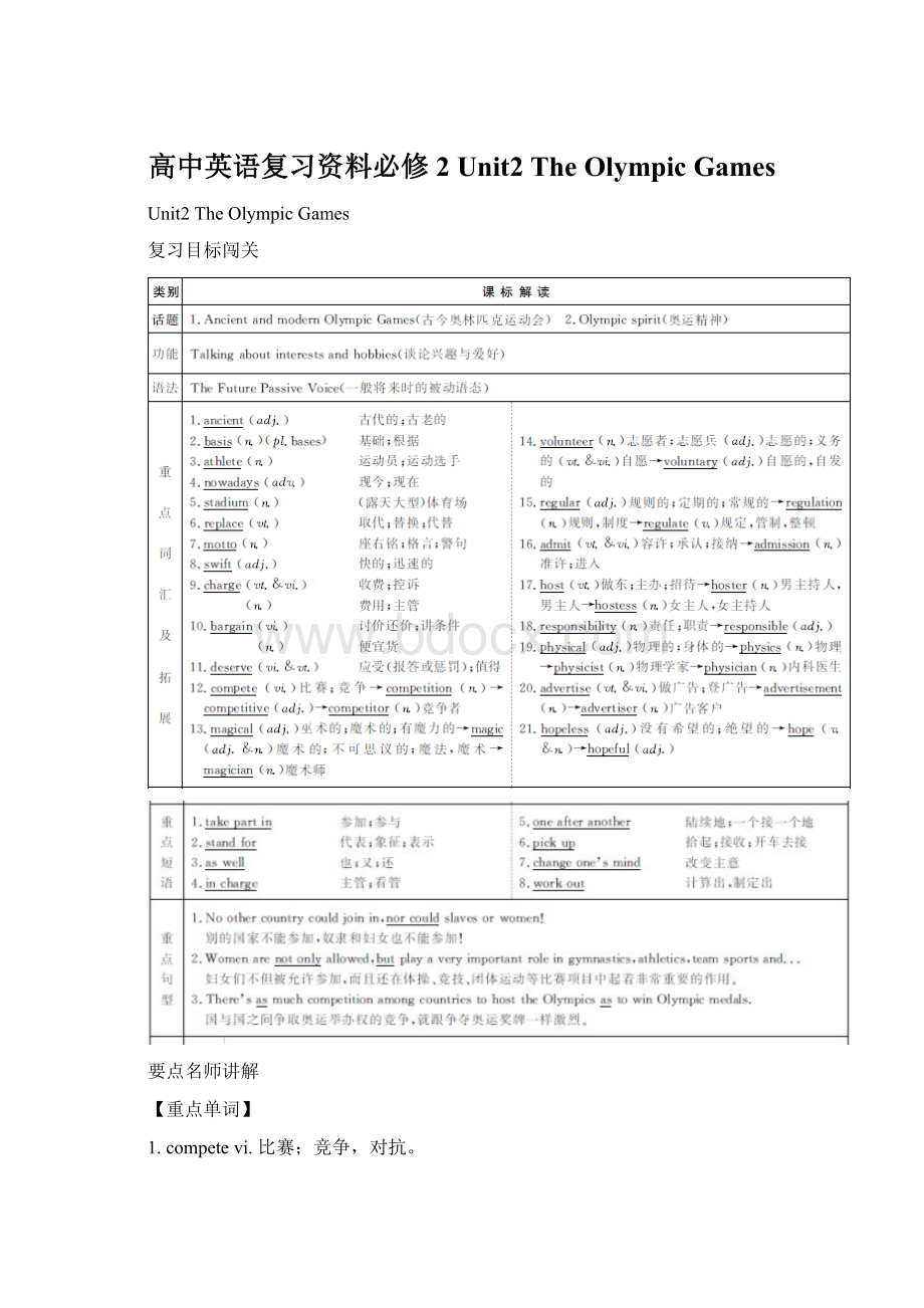 高中英语复习资料必修2 Unit2 The Olympic GamesWord格式.docx